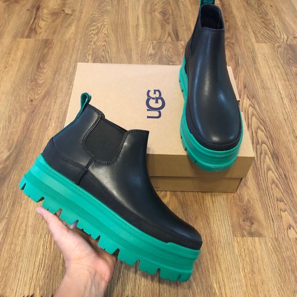 UGG Shoes - UGG black green leather PLATFORM ankle boots booties shoes women’s 8 new in box